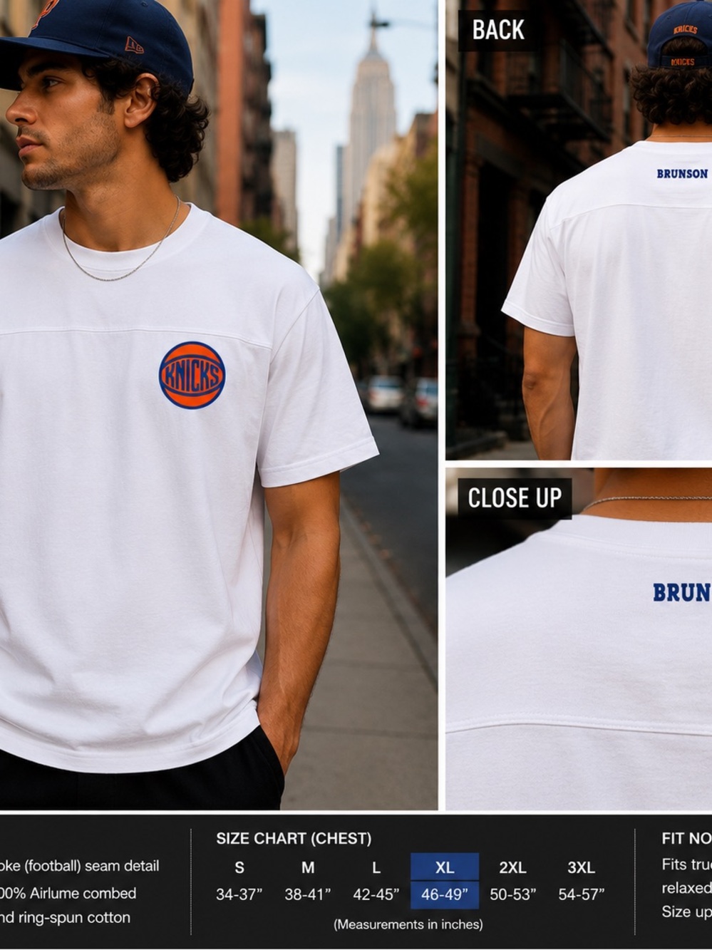 Bella Canvas White Knicks Logo Yoke Short Sleeve Tee S-2XL